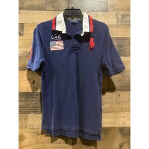 Ralph Lauren Polo Shirt Men’s XL – Blue/White Collar Snap Short Sleeve